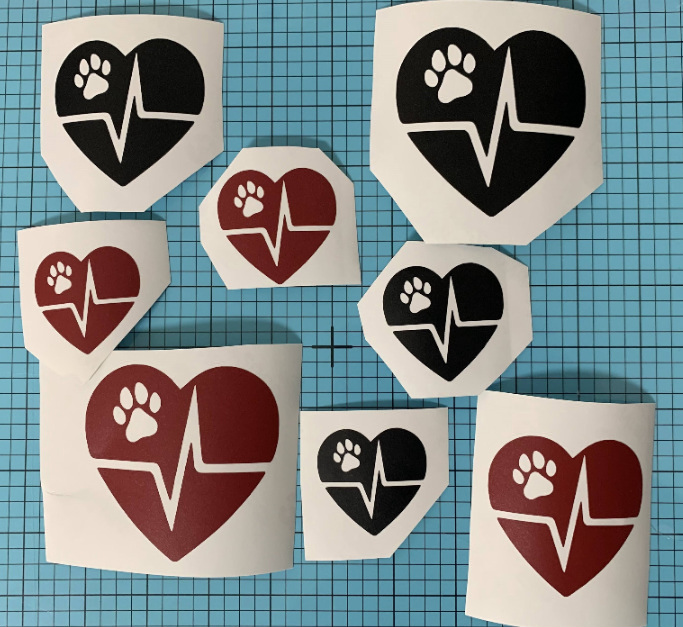 Herz-Puls-Pfote Aufkleber, verschiedene Farben und Größen Foto 3